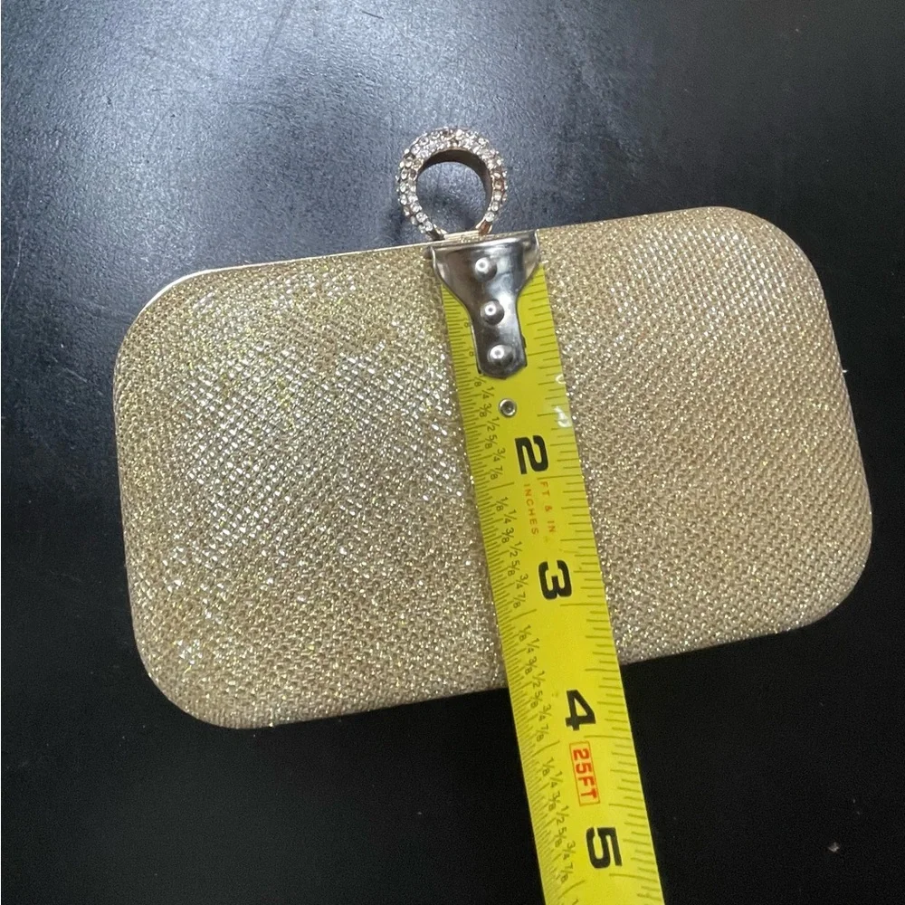 Gold Glitter Rectangle Clutch with Chain Strap